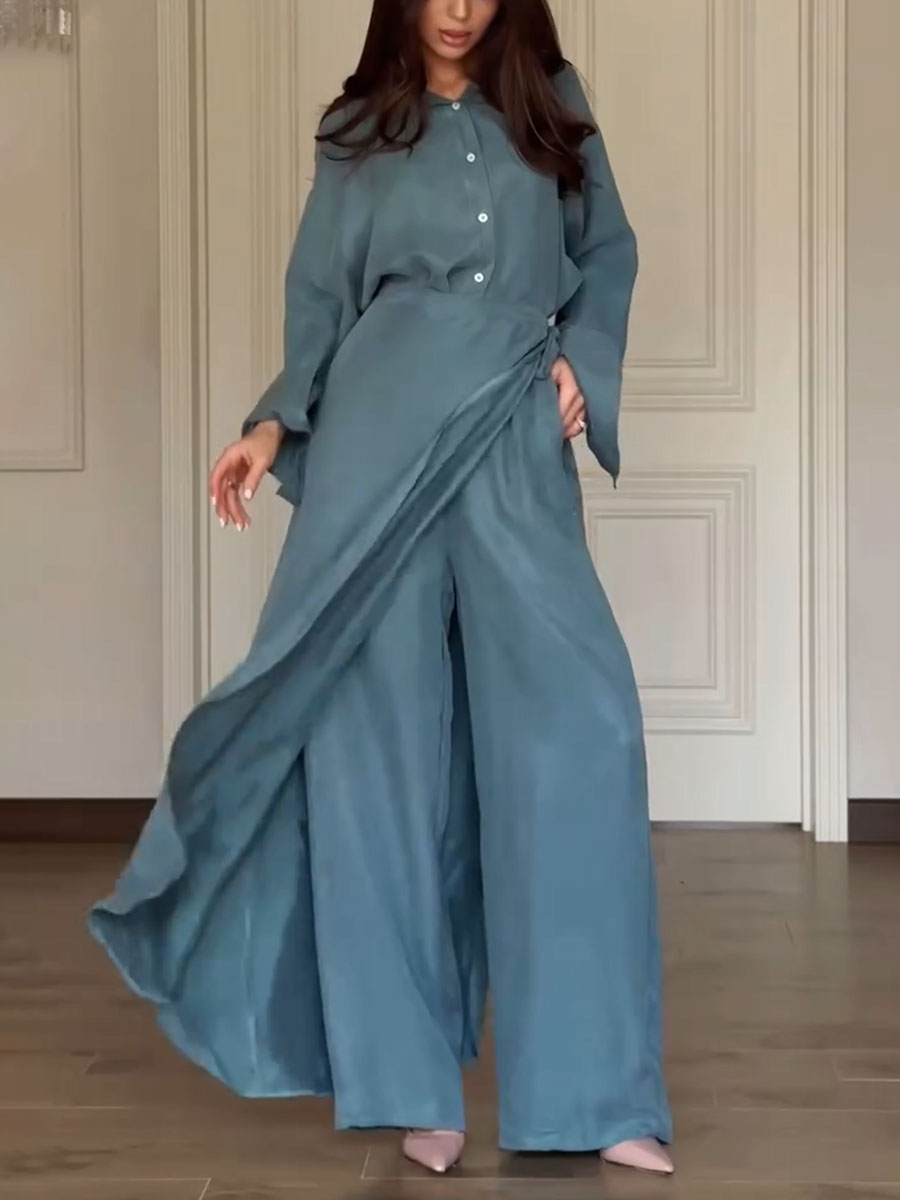 Casual shirt + skirt pants two-piece set