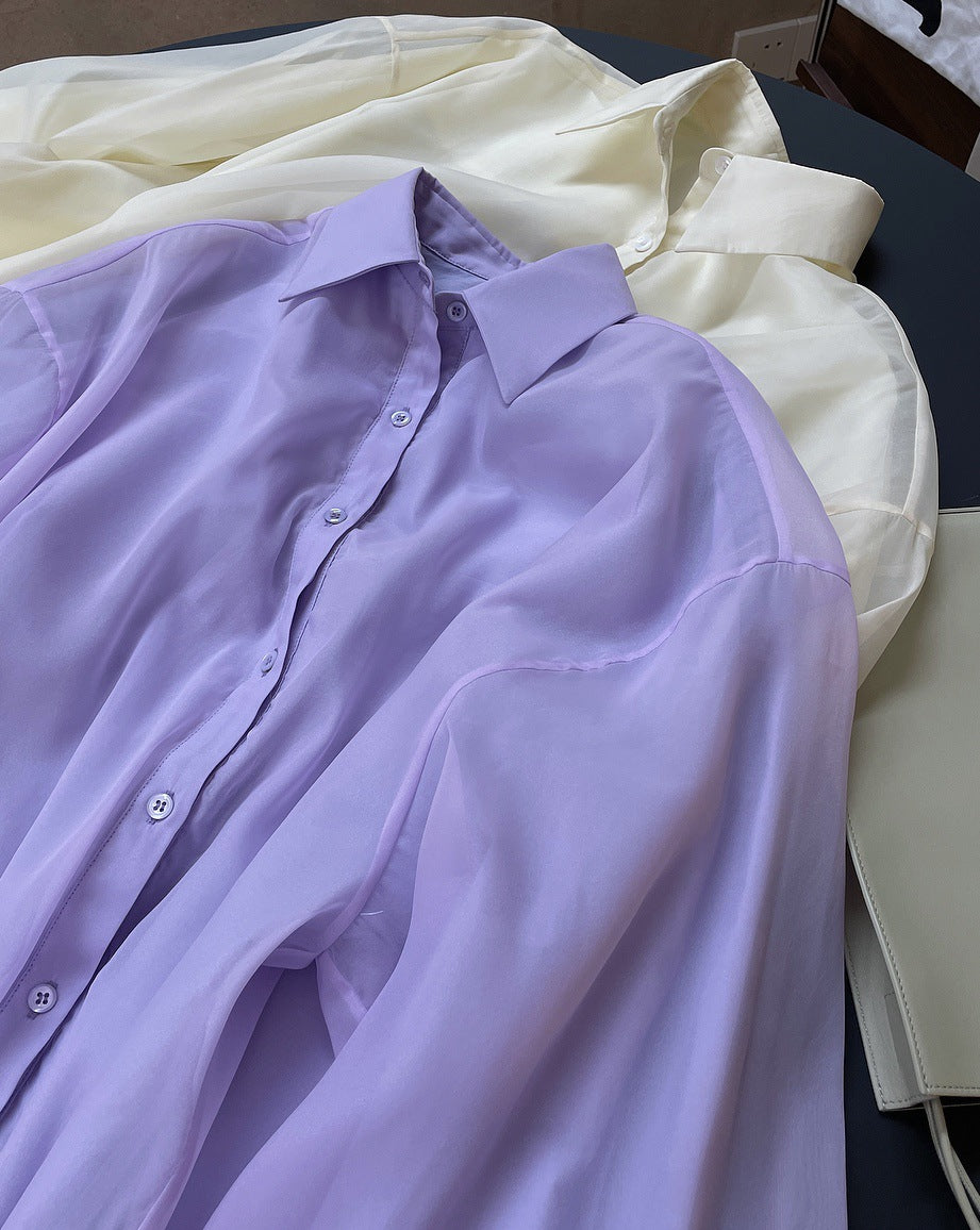 Loose Solid Color Lapel Long Sleeve Shirt