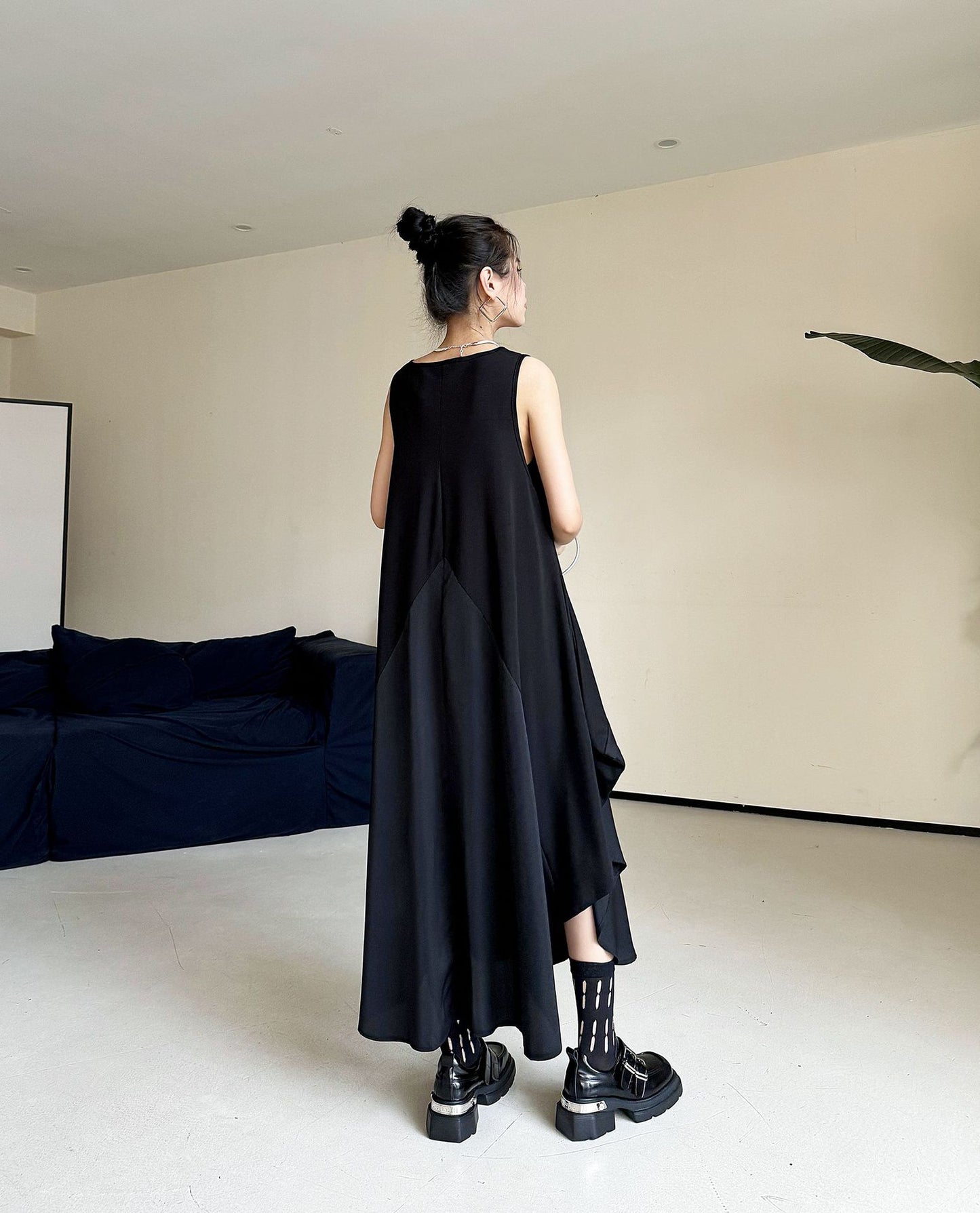 Dark Style Splicing Sleeveless Maxi Dress