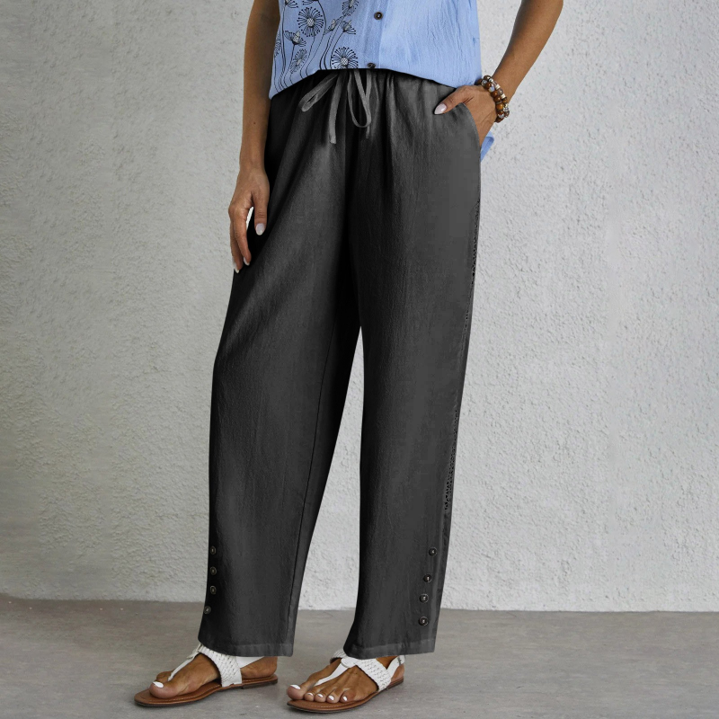 Drawstring Pocket Button Casual Pants