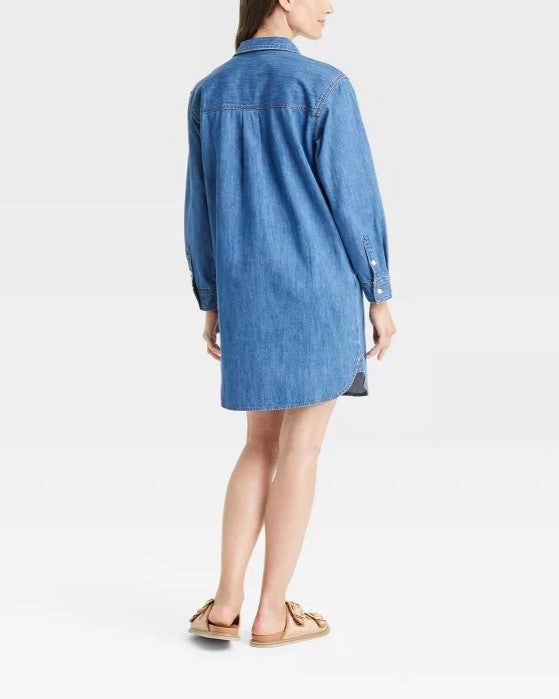 V-Neck Oversized Denim Dress With Side Pockets (Buy 2 Free Shipping)