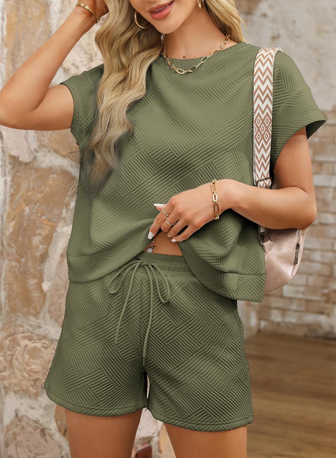 Women's Short Sleeve 2 Piece Outfits  Drawstring Sweatsuit(Buy 2 Free Shipping)