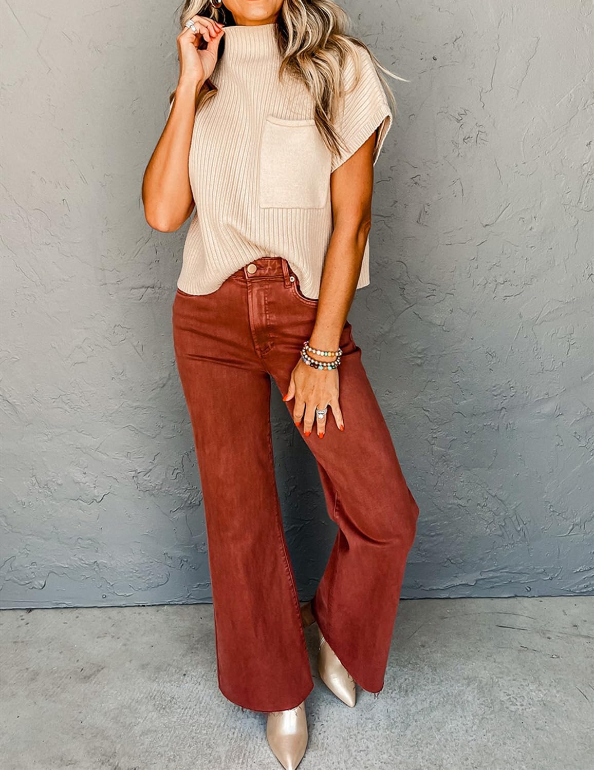 Casual Women's Stand Collar Short Sleeve Knitted Sweater Vest(Buy 2 Free Shipping)