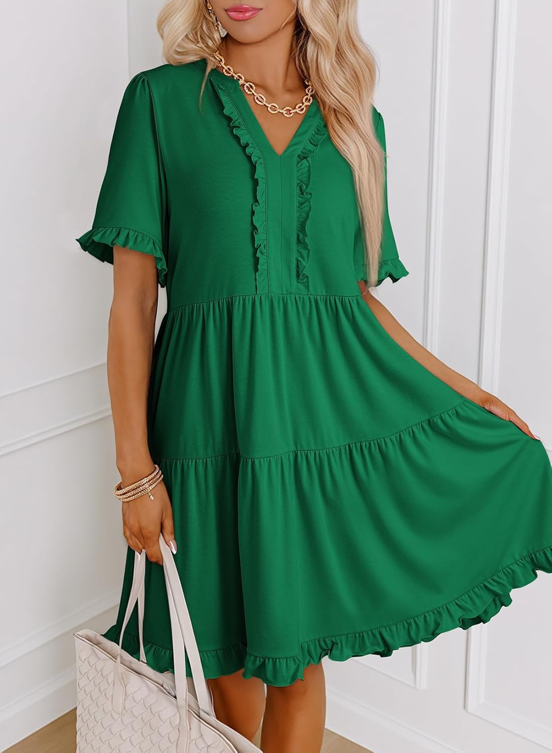 ✨Women's Spring Flowy V Neck Short Sleeve Dresses(Buy 2 Free Shipping)