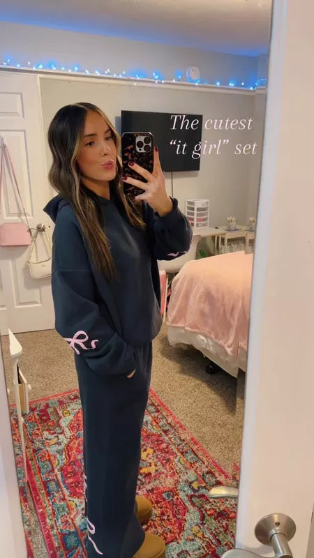 2025 Spring Women's Casual Bow Print Hoodie and Sweatpants 2-Piece Set🎀(Buy 2 Free Shipping)