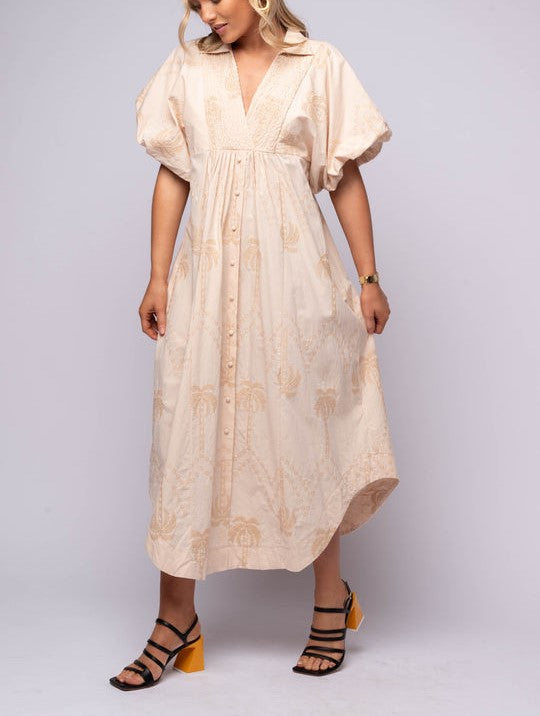 Oversized Textured V-Neck Palm Tree Print Dress (Buy 2 Free Shipping)