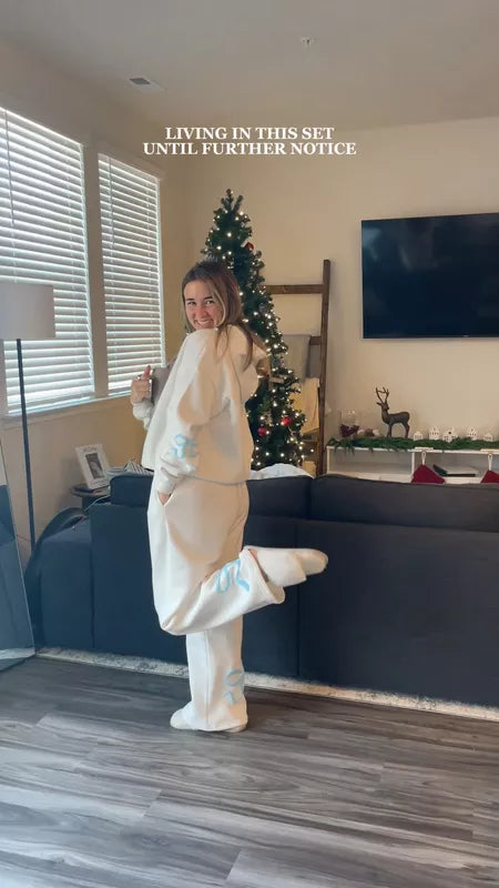 2025 Spring Women's Casual Bow Print Hoodie and Sweatpants 2-Piece Set🎀(Buy 2 Free Shipping)