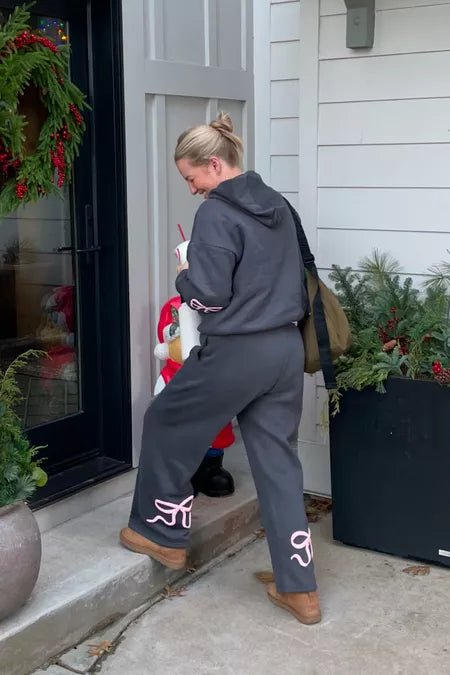 2025 Spring Women's Casual Bow Print Hoodie and Sweatpants 2-Piece Set🎀(Buy 2 Free Shipping)