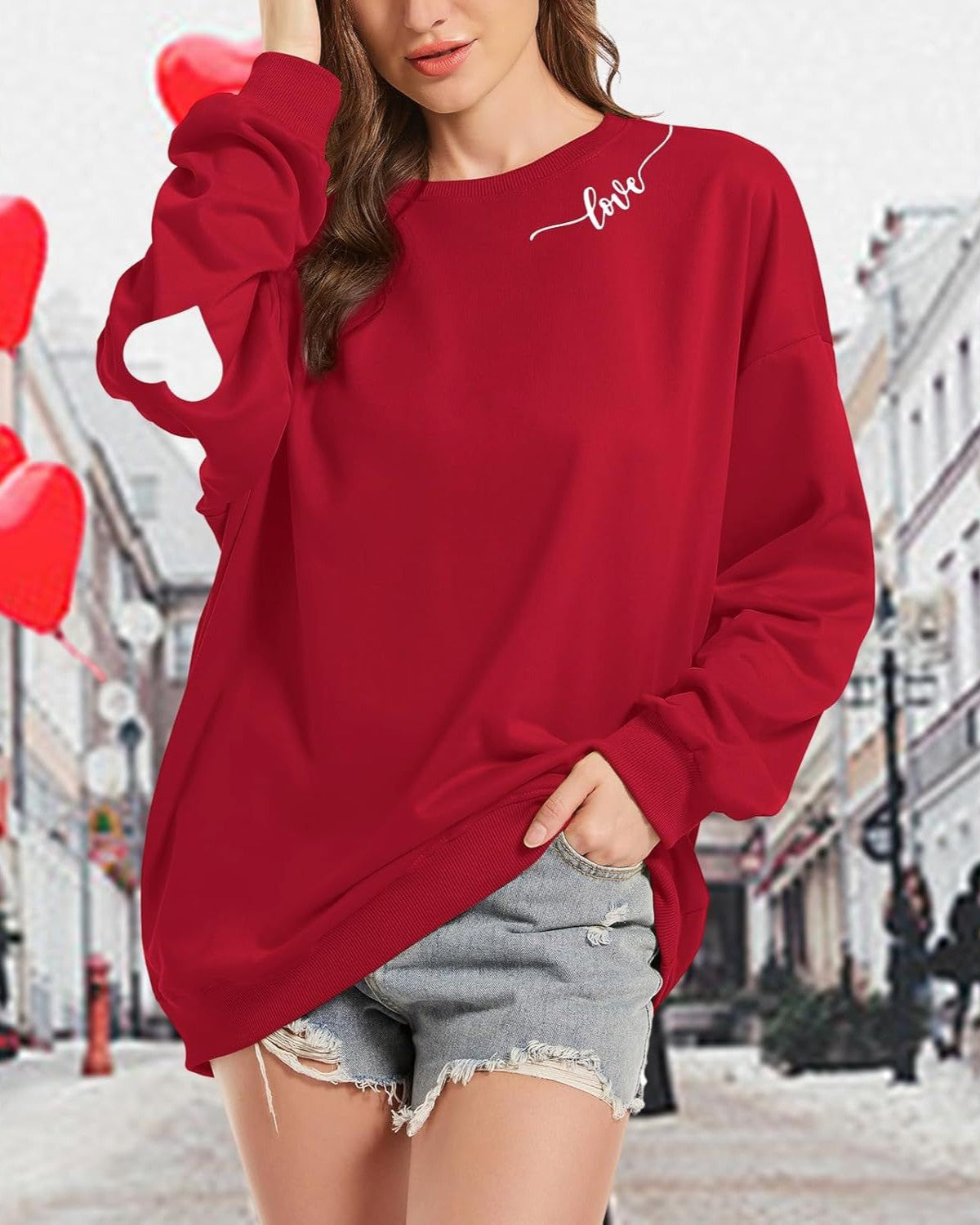 Loose Heart Pattern Crewneck Sweatshirt【Buy 3 Free Shipping】