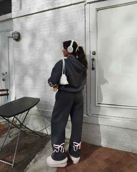 2025 Spring Women's Casual Bow Print Hoodie and Sweatpants 2-Piece Set🎀(Buy 2 Free Shipping)