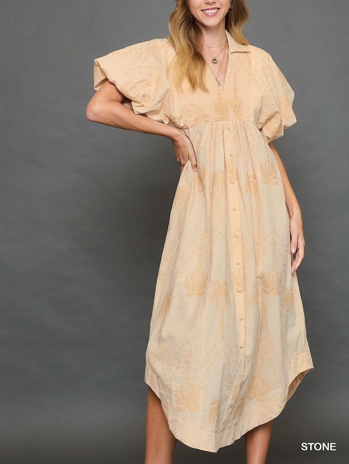 Oversized Textured V-Neck Palm Tree Print Dress (Buy 2 Free Shipping)