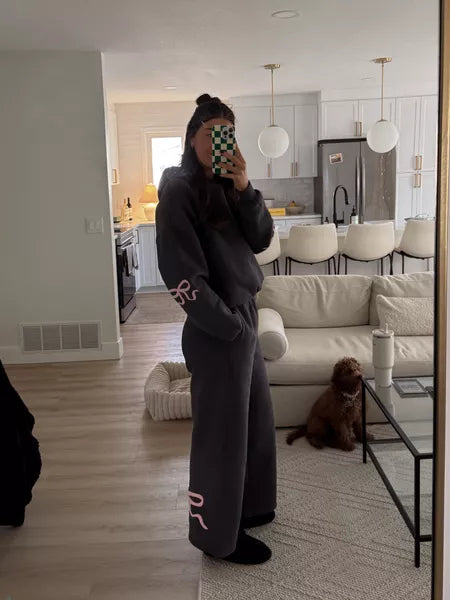 2025 Spring Women's Casual Bow Print Hoodie and Sweatpants 2-Piece Set🎀(Buy 2 Free Shipping)