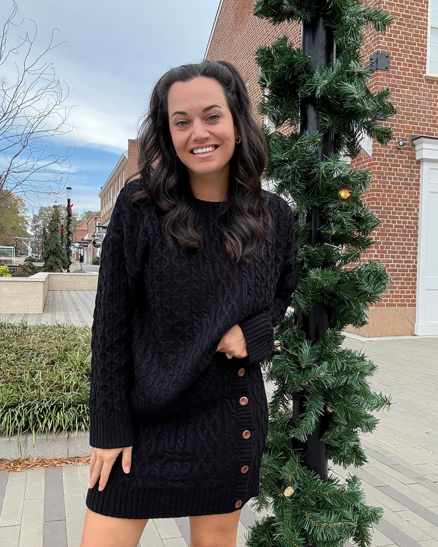 Cable Knit Sweater and  Button Skirt Set (Buy 2 Free Shipping)