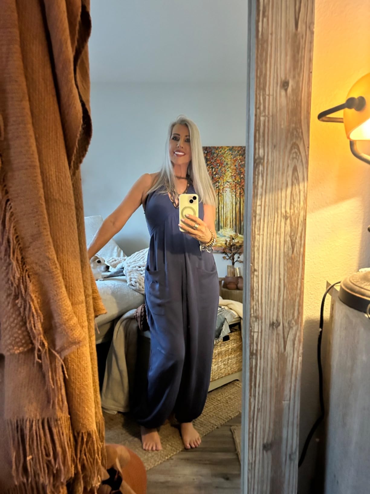 PinkLaura 2025 New Deep V-Neck Halterneck Pleated Cuffed Jumpsuit With Pockets (Buy 2 Free Shipping)