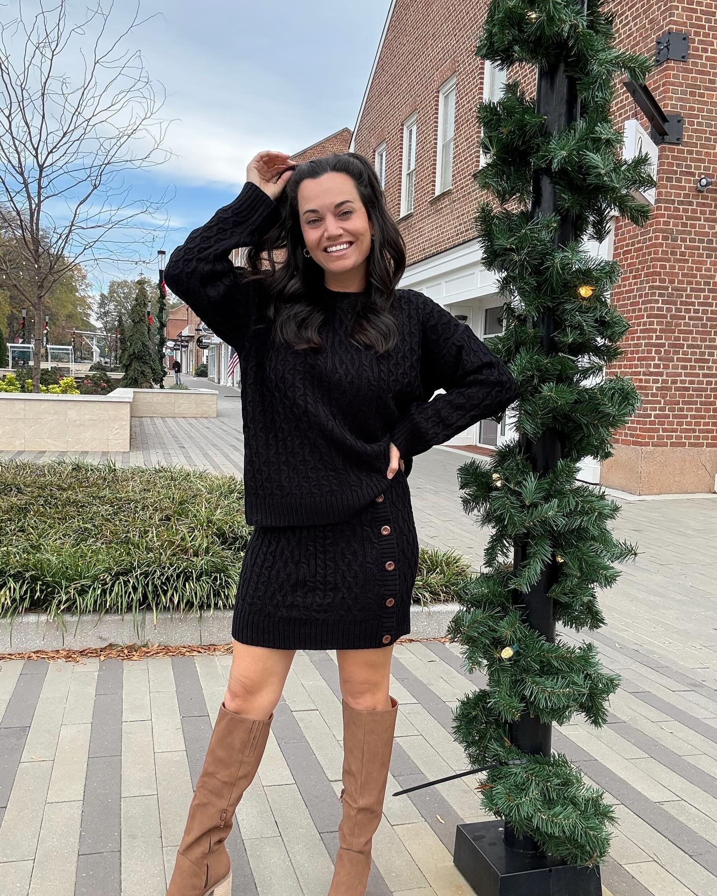 Cable Knit Sweater and  Button Skirt Set (Buy 2 Free Shipping)