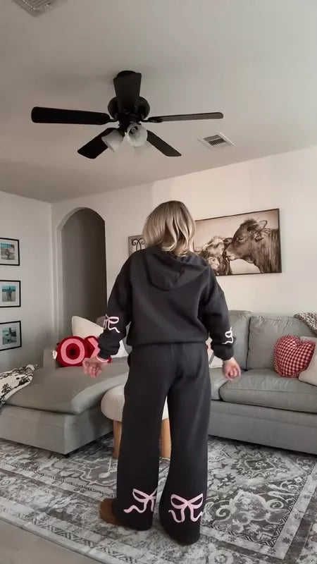 2025 Spring Women's Casual Bow Print Hoodie and Sweatpants 2-Piece Set🎀(Buy 2 Free Shipping)