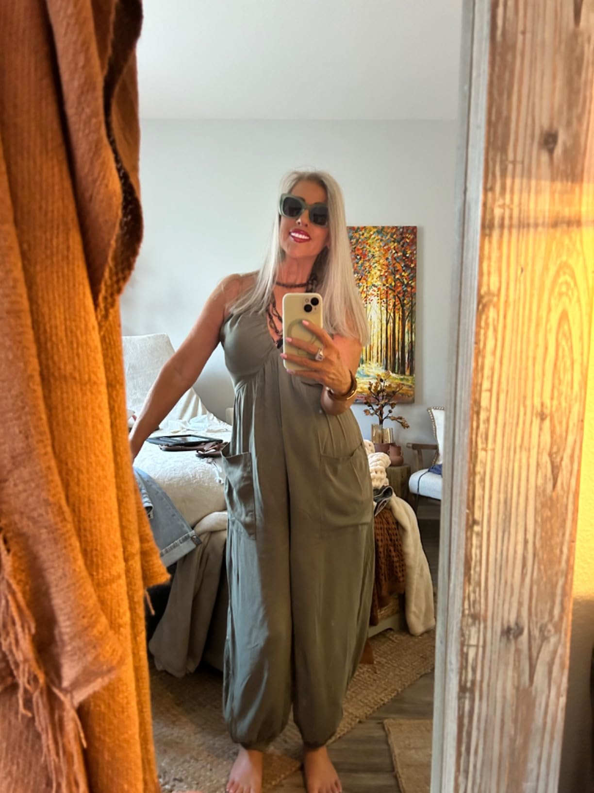 PinkLaura 2025 New Deep V-Neck Halterneck Pleated Cuffed Jumpsuit With Pockets (Buy 2 Free Shipping)