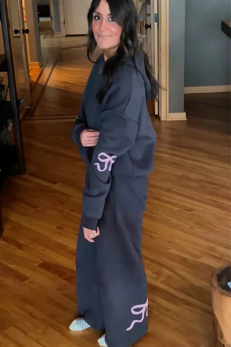 2025 Spring Women's Casual Bow Print Hoodie and Sweatpants 2-Piece Set🎀(Buy 2 Free Shipping)