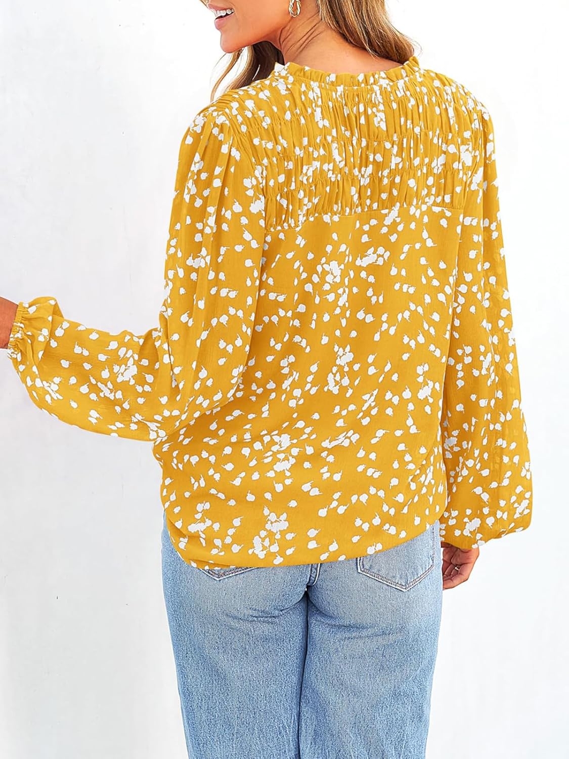 Relaxed V-Neck Floral Print Pleated Long-Sleeved Chiffon Shirt (Buy 2 Free Shipping)