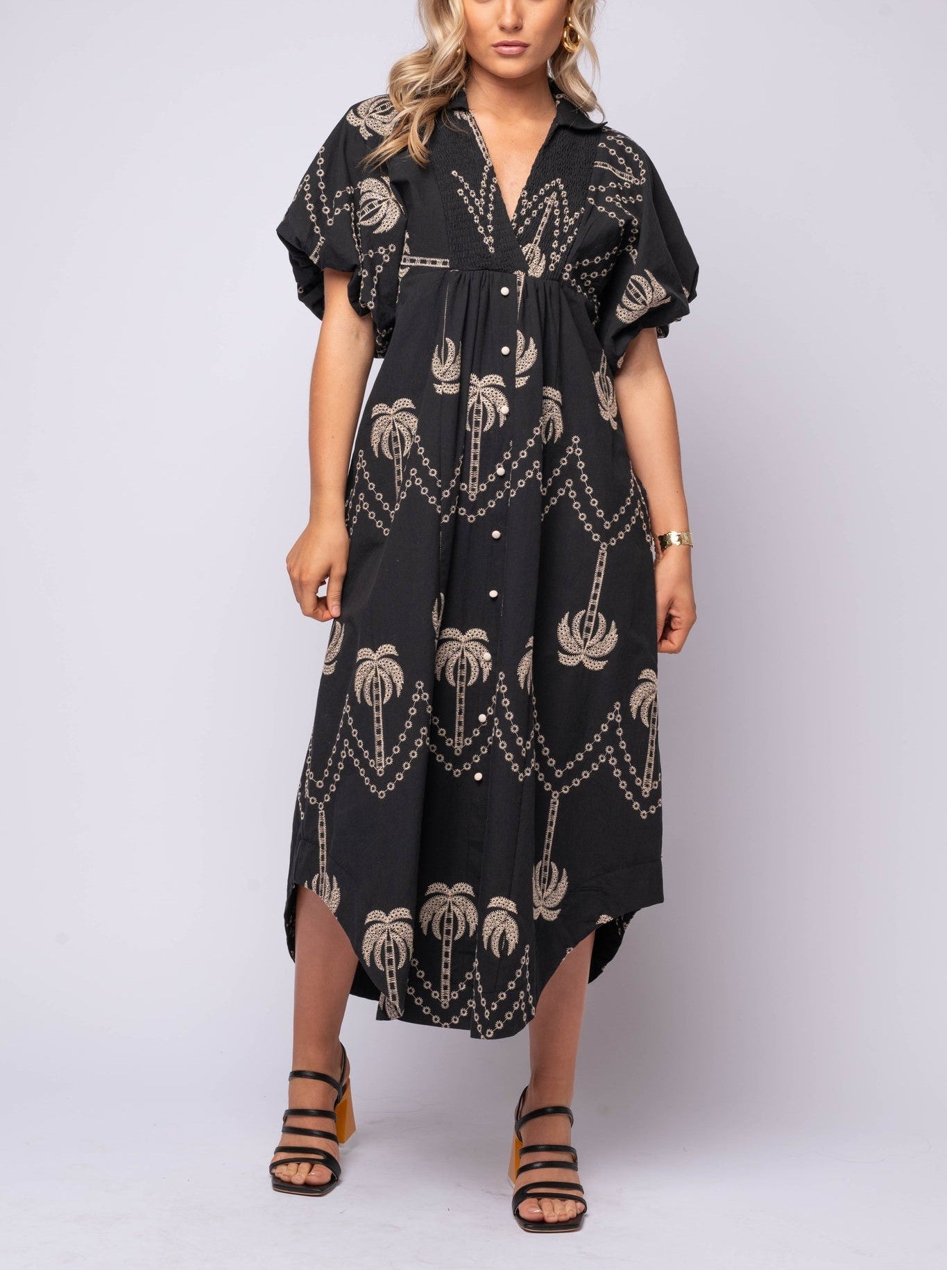 Oversized Textured V-Neck Palm Tree Print Dress (Buy 2 Free Shipping)