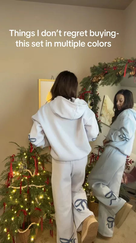 2025 Spring Women's Casual Bow Print Hoodie and Sweatpants 2-Piece Set🎀(Buy 2 Free Shipping)