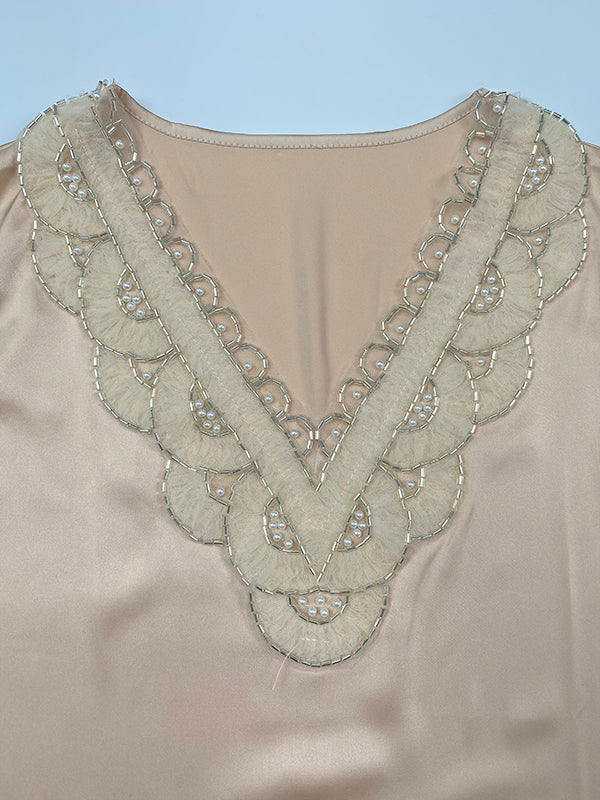 Loose Plus Size Beaded Split-Joint V-Neck Vest Top