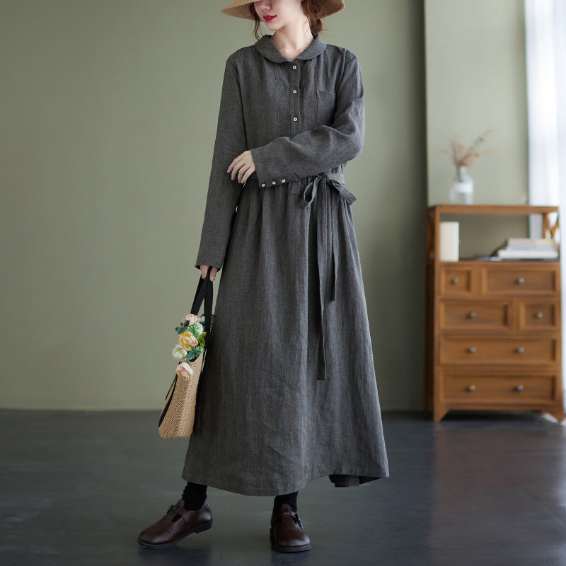 Retro Solid Color Long Sleeve Maxi Dress