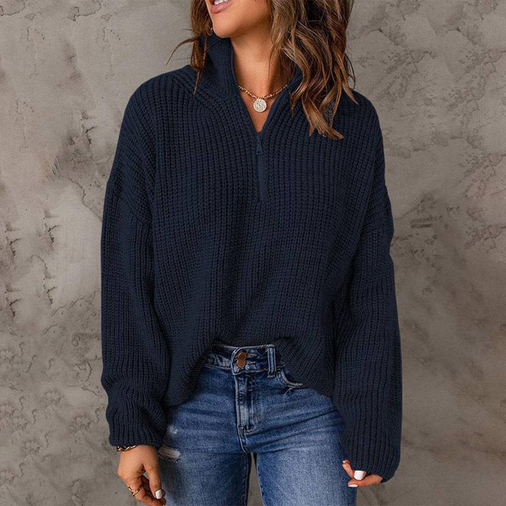 Zipper Turtleneck Women's Sweater