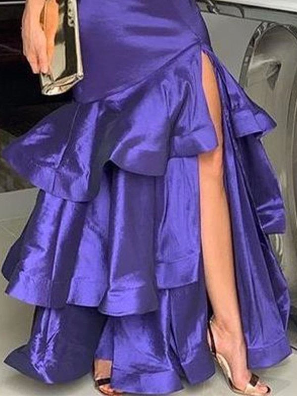 A-Line Loose Layered Solid Color Split-Side Skirts Bottoms