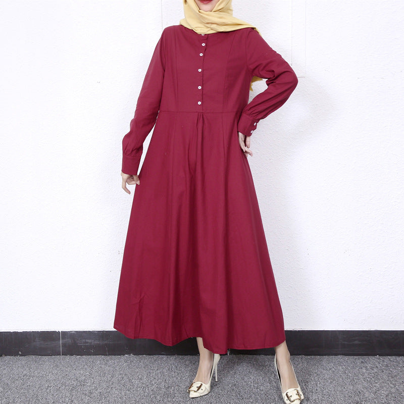 Simple Solid Color Stand Collar Maxi Dress