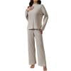 Ribbed Lounge Sets for Women 2 Piece Solid Color Ribbed Knit V Neck Long Sleeve Shirts and Wide Leg Long Pants Casual Travel Pajamas Lounge Set Loungewear Summer Outfits