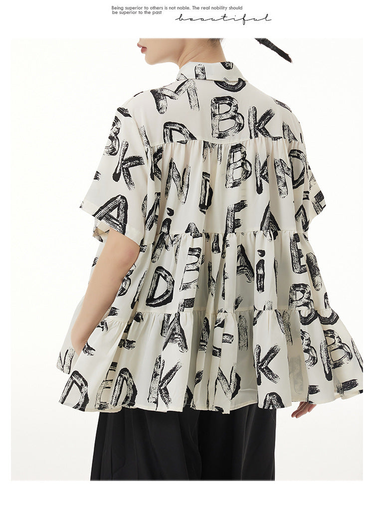 Casual Alphabet Print Short Sleeve Shirt