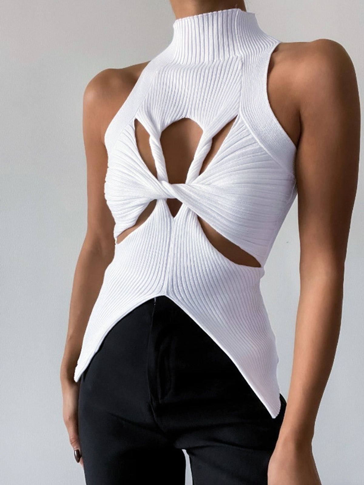 Twist Cutout Mockneck Rib Top