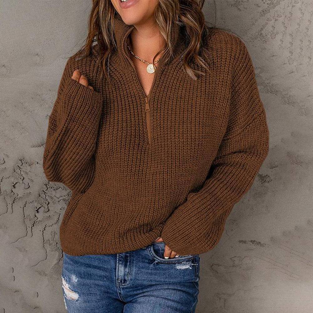 Zipper Turtleneck Women's Sweater