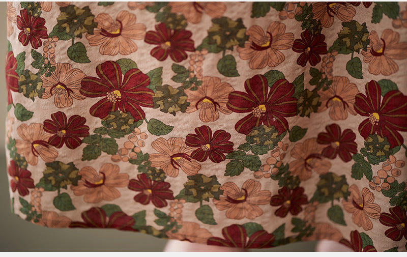 Ethnic Style Floral Print Short Sleeve Round Neck Maxi Dress