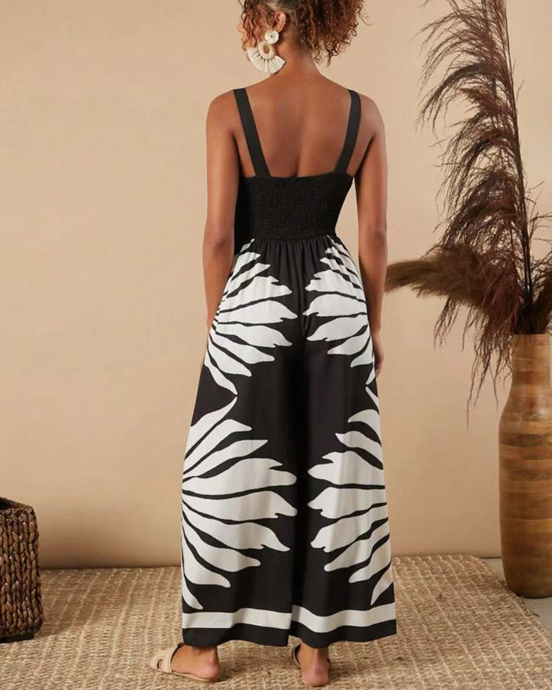 Fashion Printed Suspender Jumpsuit