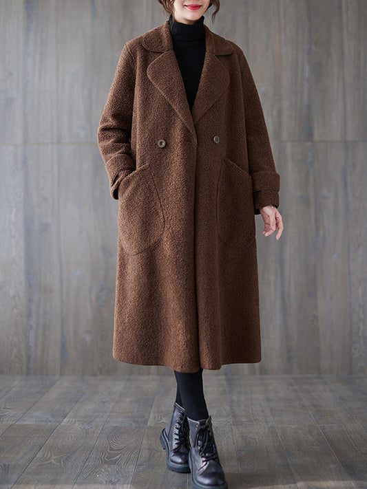 Vintage Solid Color Pocket Wool Coat