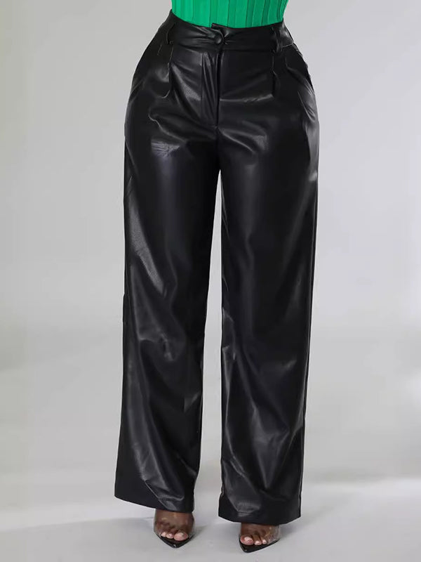 High Waisted Loose Pleated Solid Color Split-Joint Pants Trousers