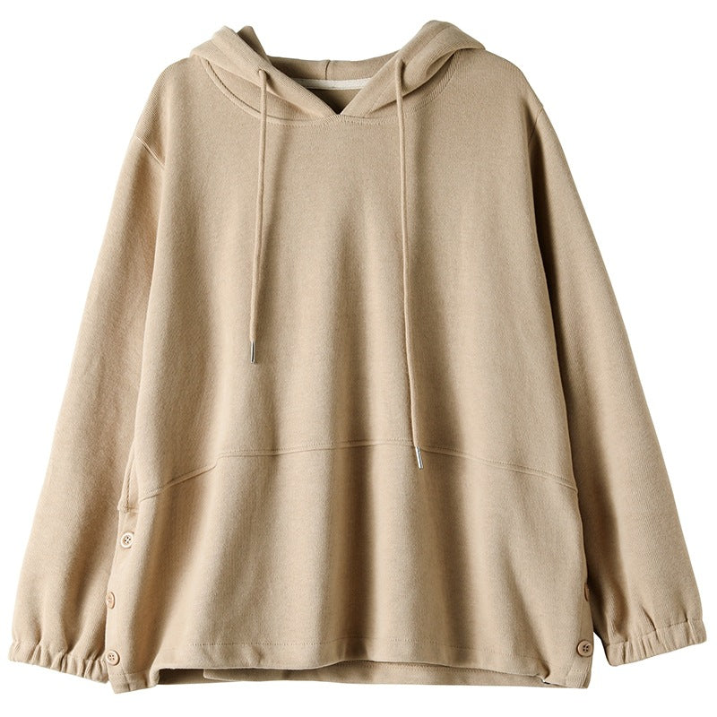 Loose Solid Color Hooded Long Sleeve Sweater