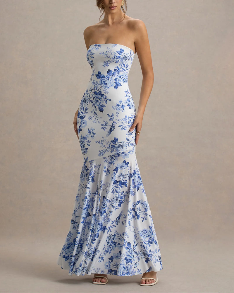 Elegant Strapless Fishtail Flower Dress