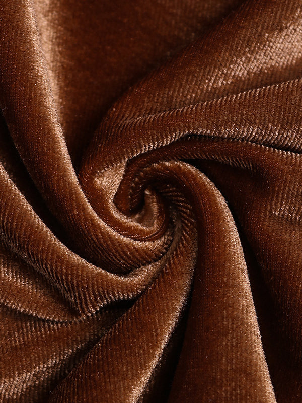 A-Line Long Sleeves Pleated Solid Color Split-Joint Velvet Mock Neck Mini Dresses