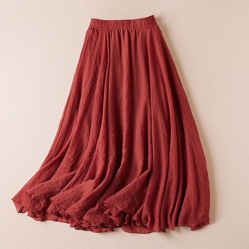 Women's Leisure Solid Color Cotton Long Skirt