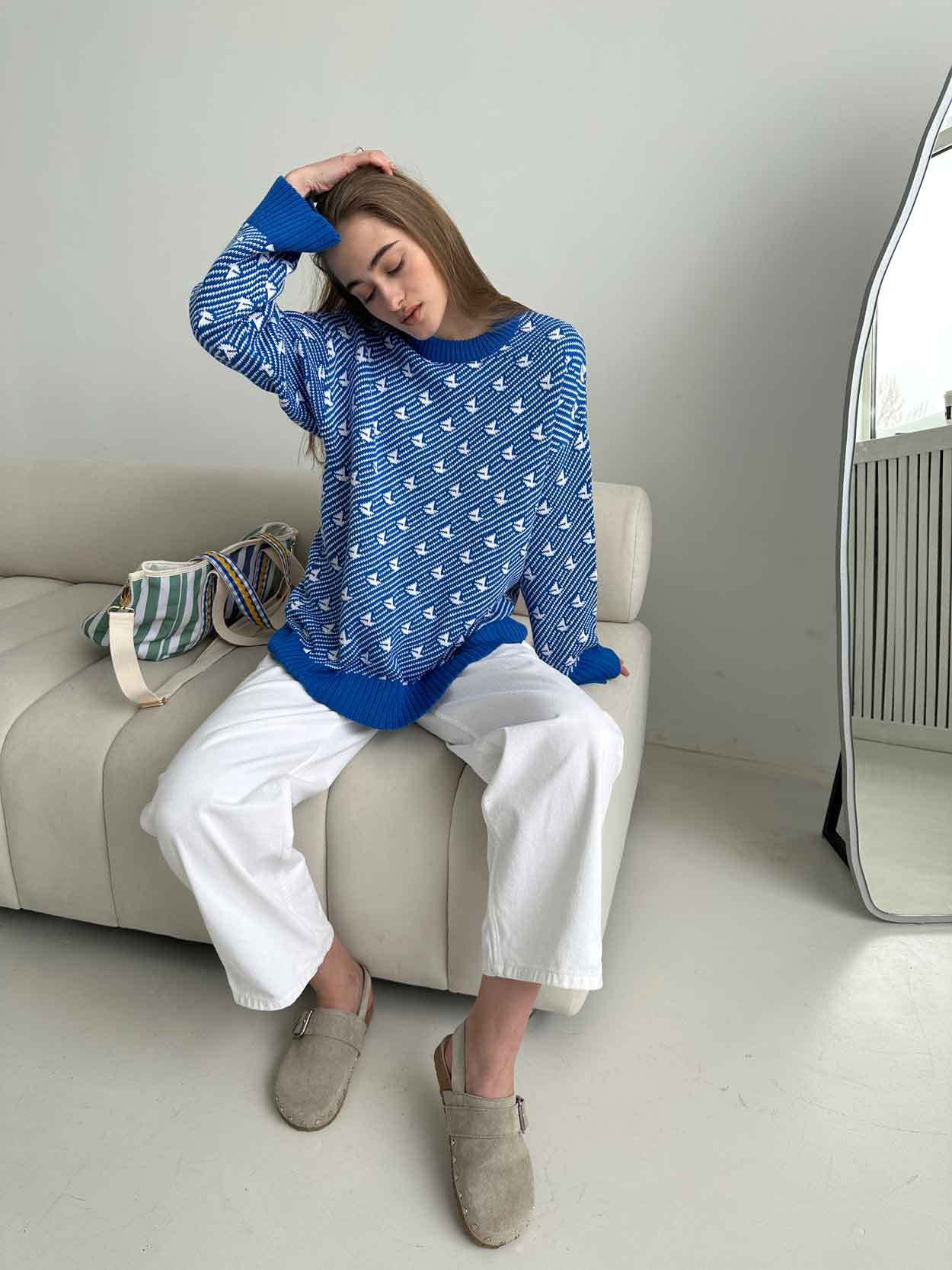 Round neck sailing sweater winter commuter loose knitted pullover women's top