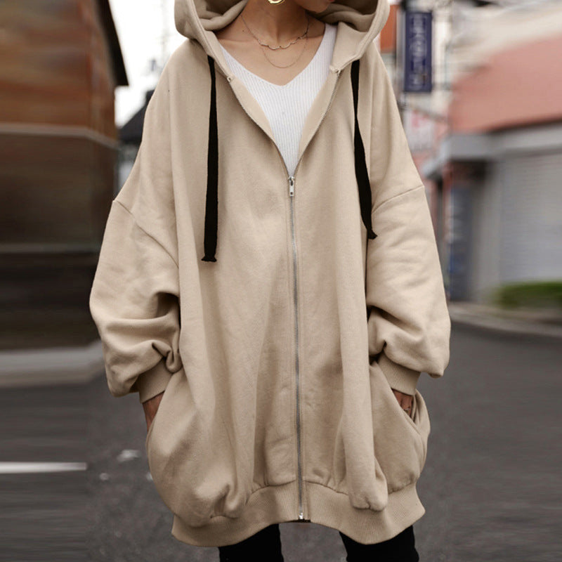 Casual Solid Color Zipper Hooded Sweatshirt
