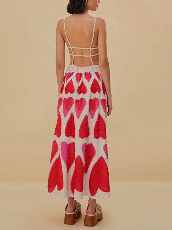 Elegant Casual Heart Printing Sleeveless Midi Dress