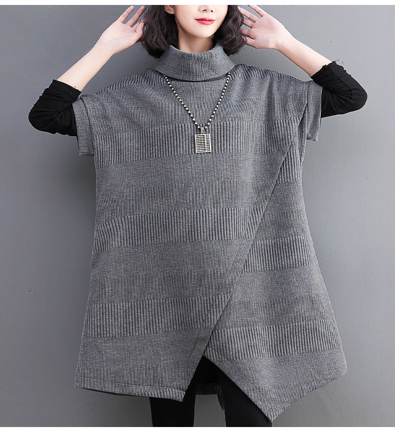 Loose Striped Turtleneck Knit Sweater Dress