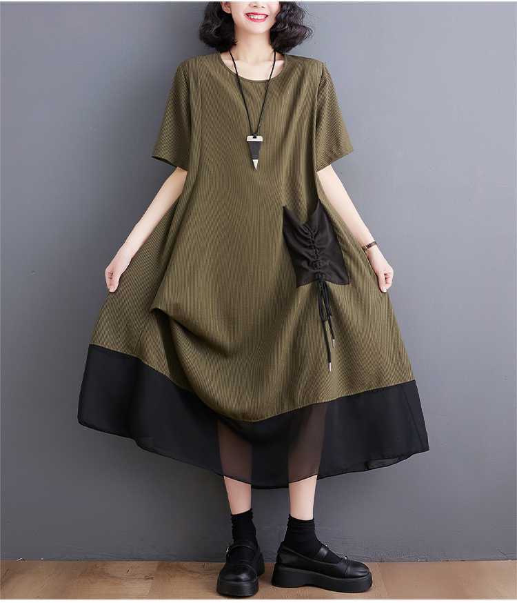 Vintage Literary Irregular Short Sleeve Midi Dress