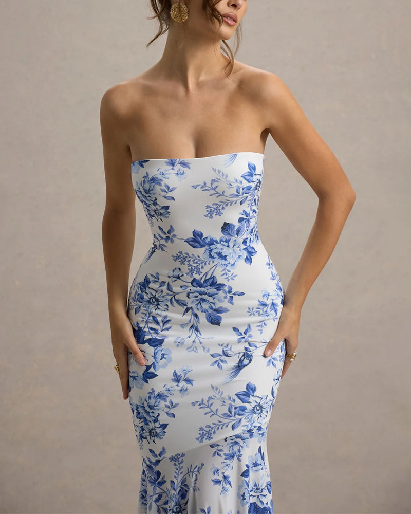 Elegant Strapless Fishtail Flower Dress