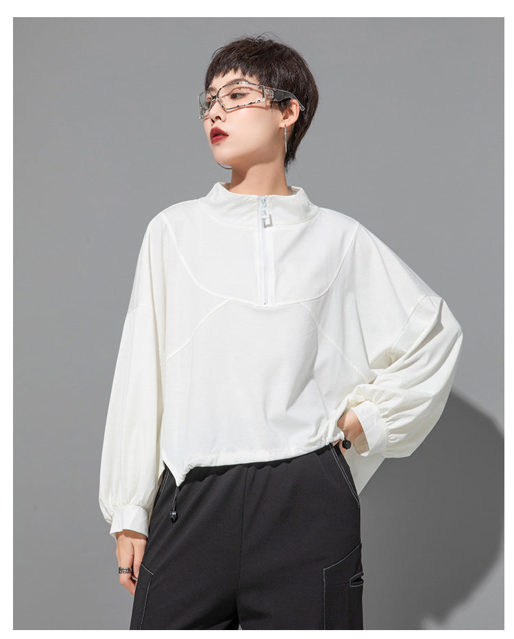 Casual Splicing Bat Sleeve Zipper T-shirt