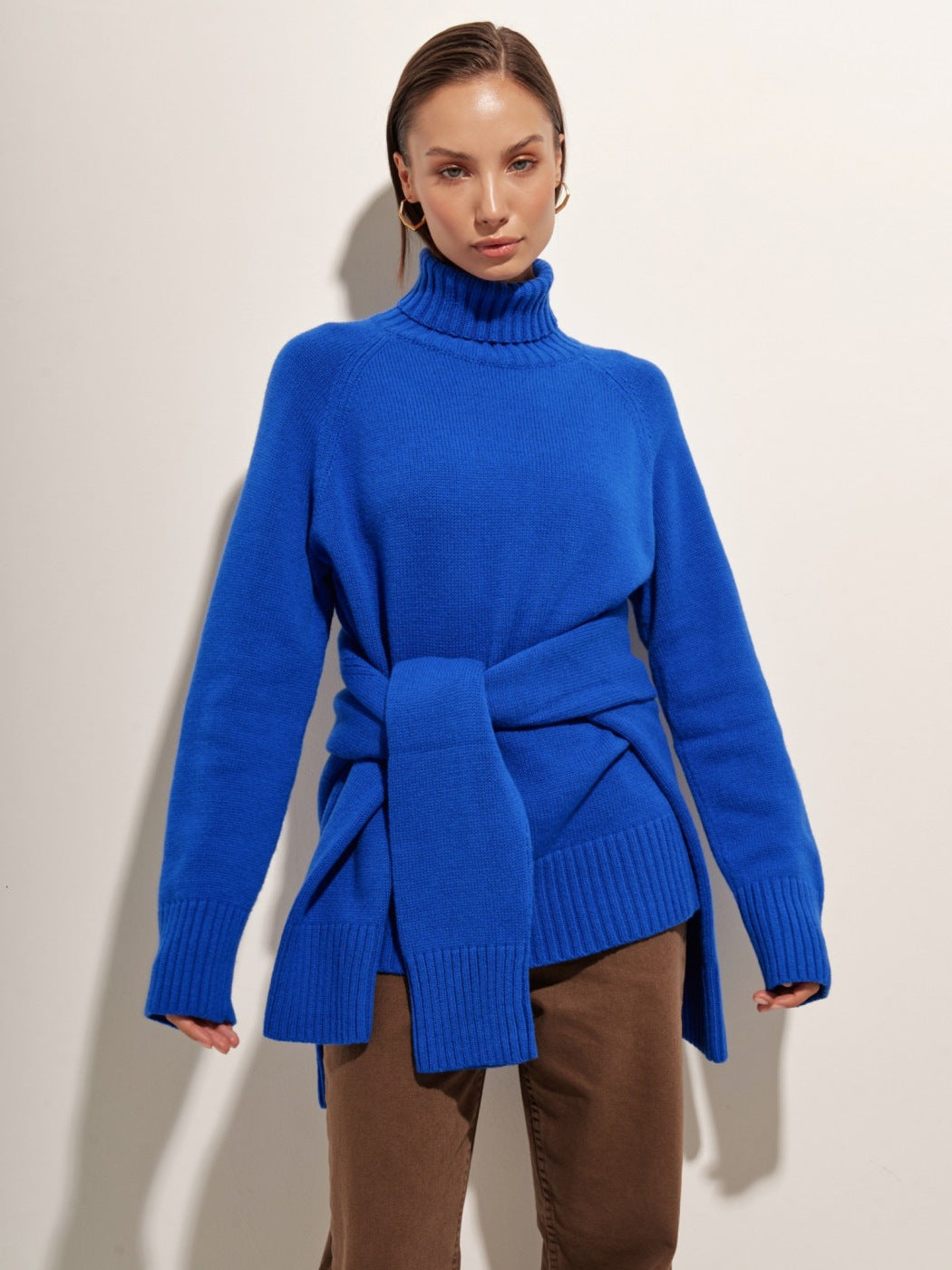 Turtleneck sweater autumn and winter elegant commuter solid color raglan sleeve women's knitted blouse